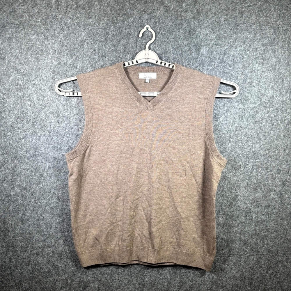 Turnbury Mens XL Brown Extra Fine Merino Wool Sweater Vest V-Neck Preppy Knit